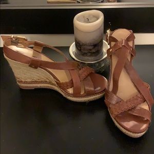 Antonio Melani Leather platform sandals with burlap heel Size 10